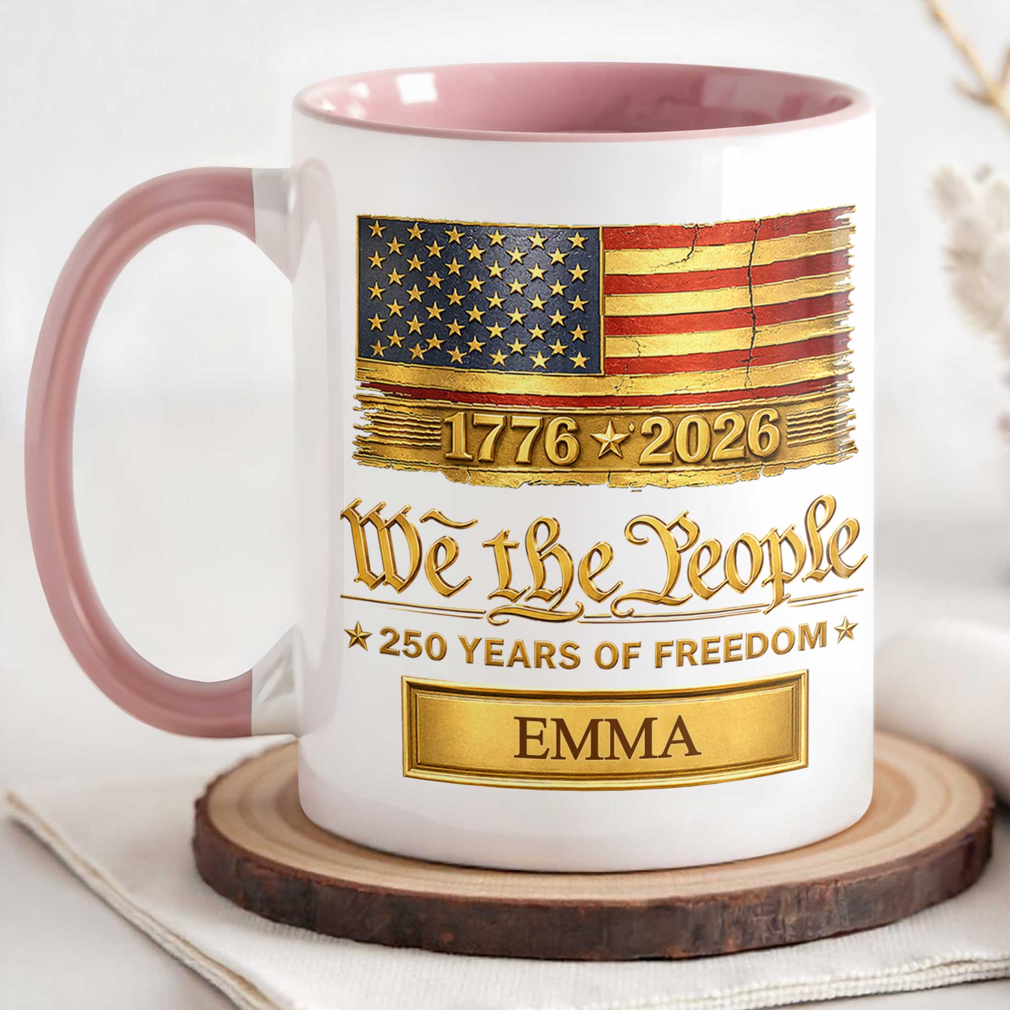 Personalized Ceramic Accent Mug Custom Name American Flag Gift for Dad Accent Mug GradoCreations
