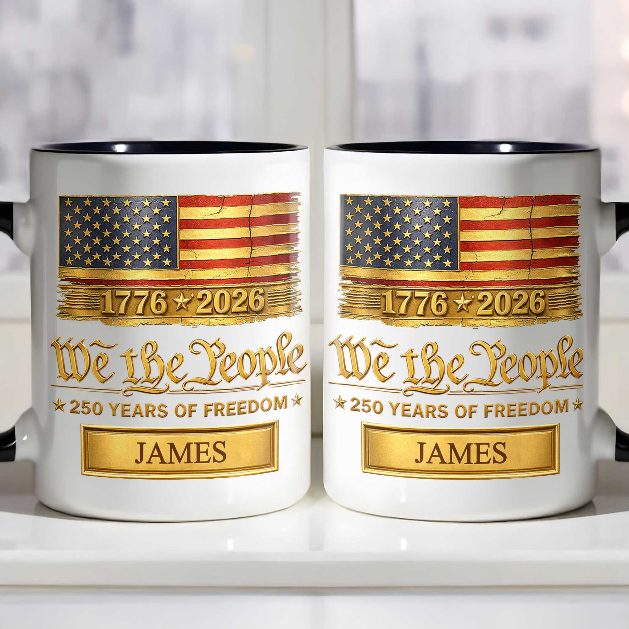 Personalized Ceramic Accent Mug Custom Name American Flag Gift for Dad Accent Mug GradoCreations