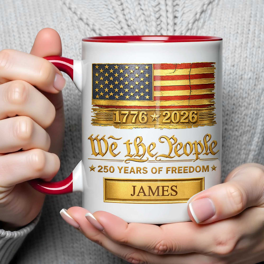 Personalized Ceramic Accent Mug Custom Name American Flag Gift for Dad Accent Mug GradoCreations