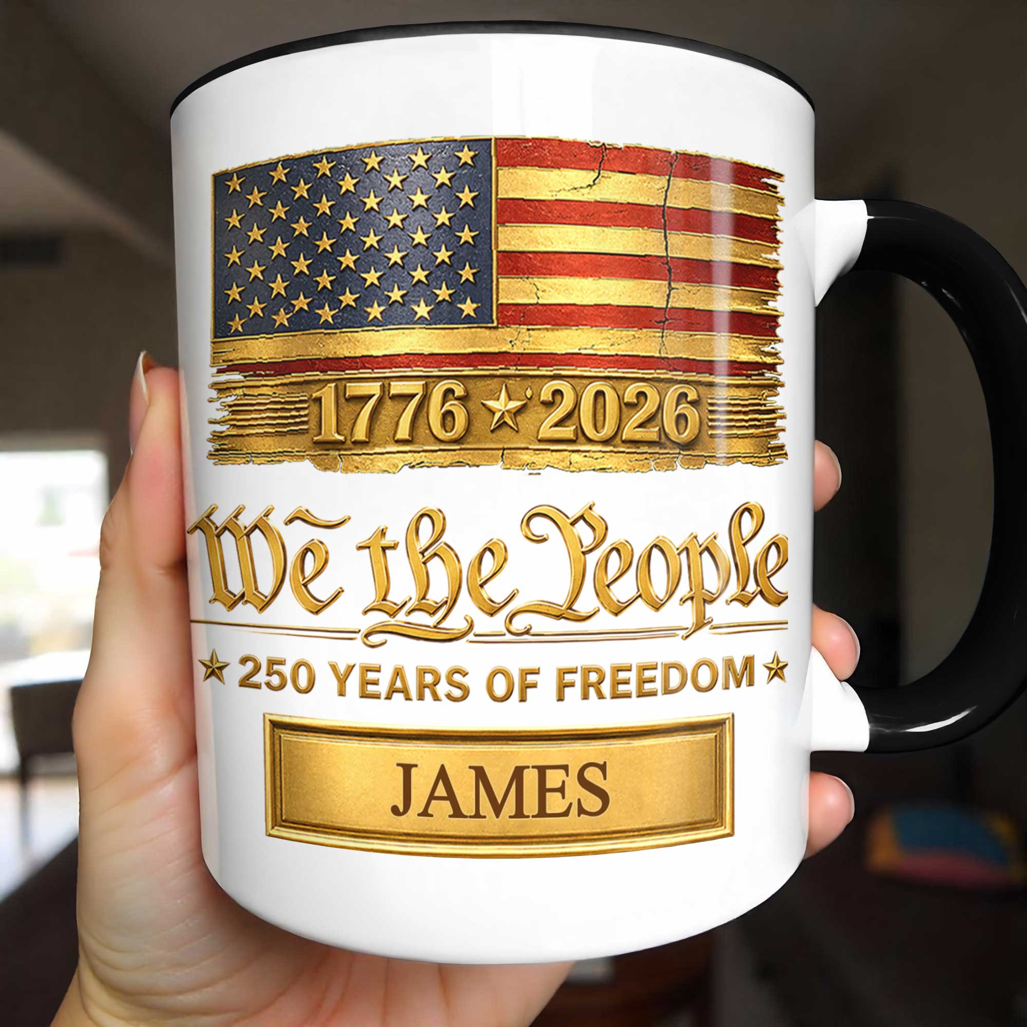 Personalized Ceramic Accent Mug Custom Name American Flag Gift for Dad Accent Mug GradoCreations