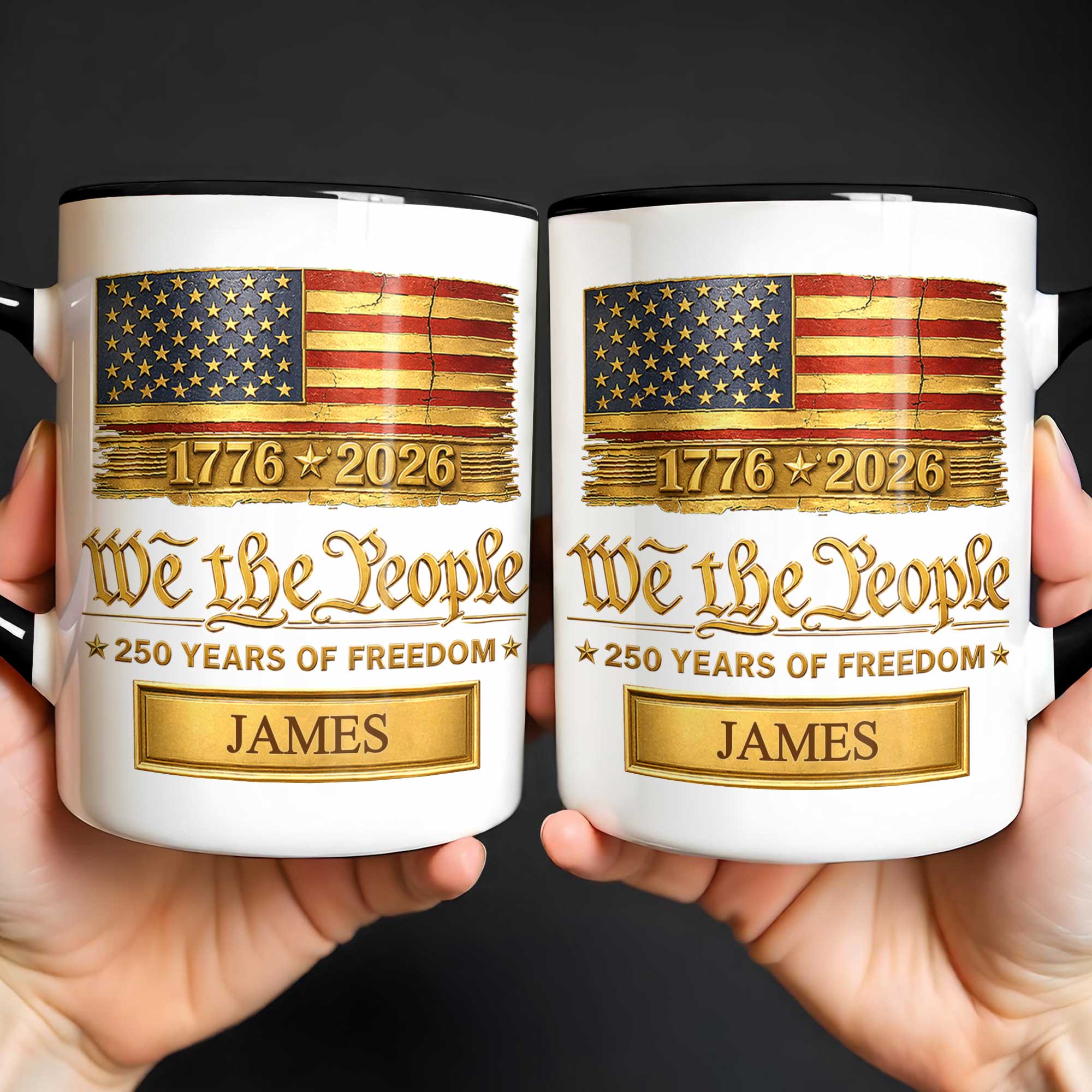 Personalized Ceramic Accent Mug Custom Name American Flag Gift for Dad Accent Mug GradoCreations