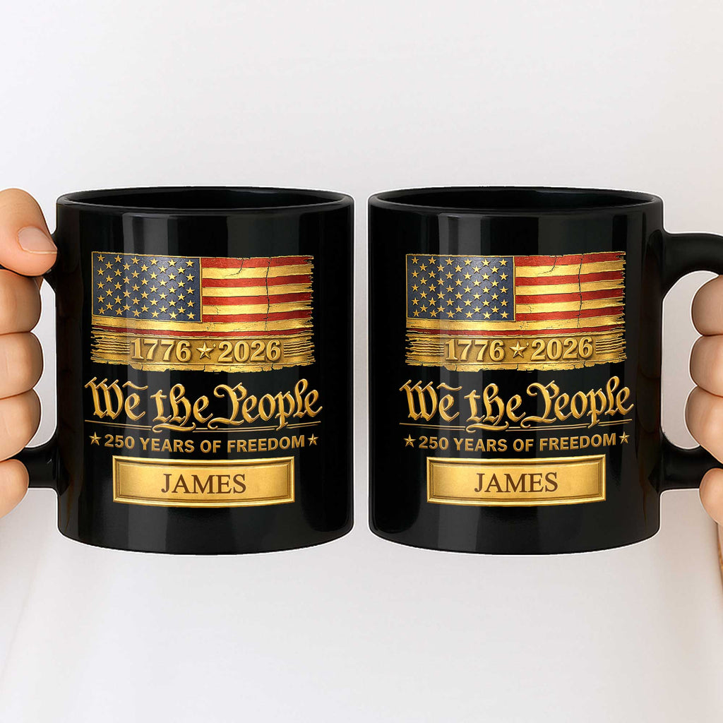 Personalized Black Mug Custom American Flag Gift for Dad Black Mug GradoCreations