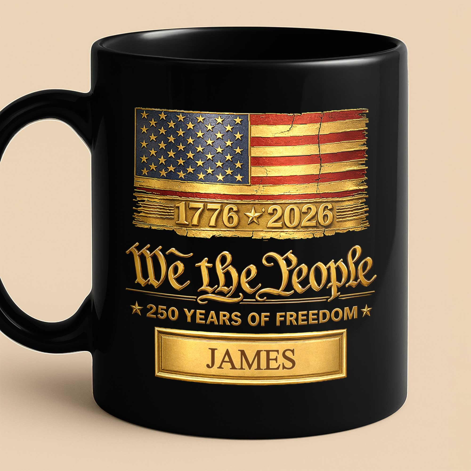 Personalized Black Mug Custom American Flag Gift for Dad Black Mug GradoCreations