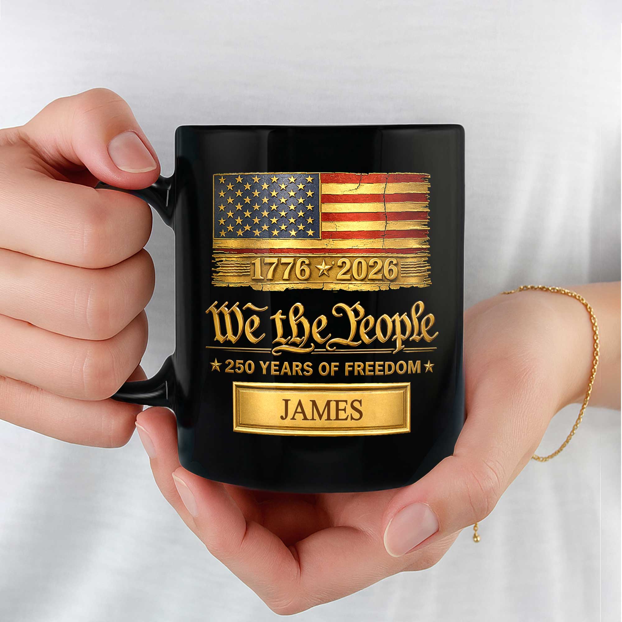 Personalized Black Mug Custom American Flag Gift for Dad Black Mug GradoCreations