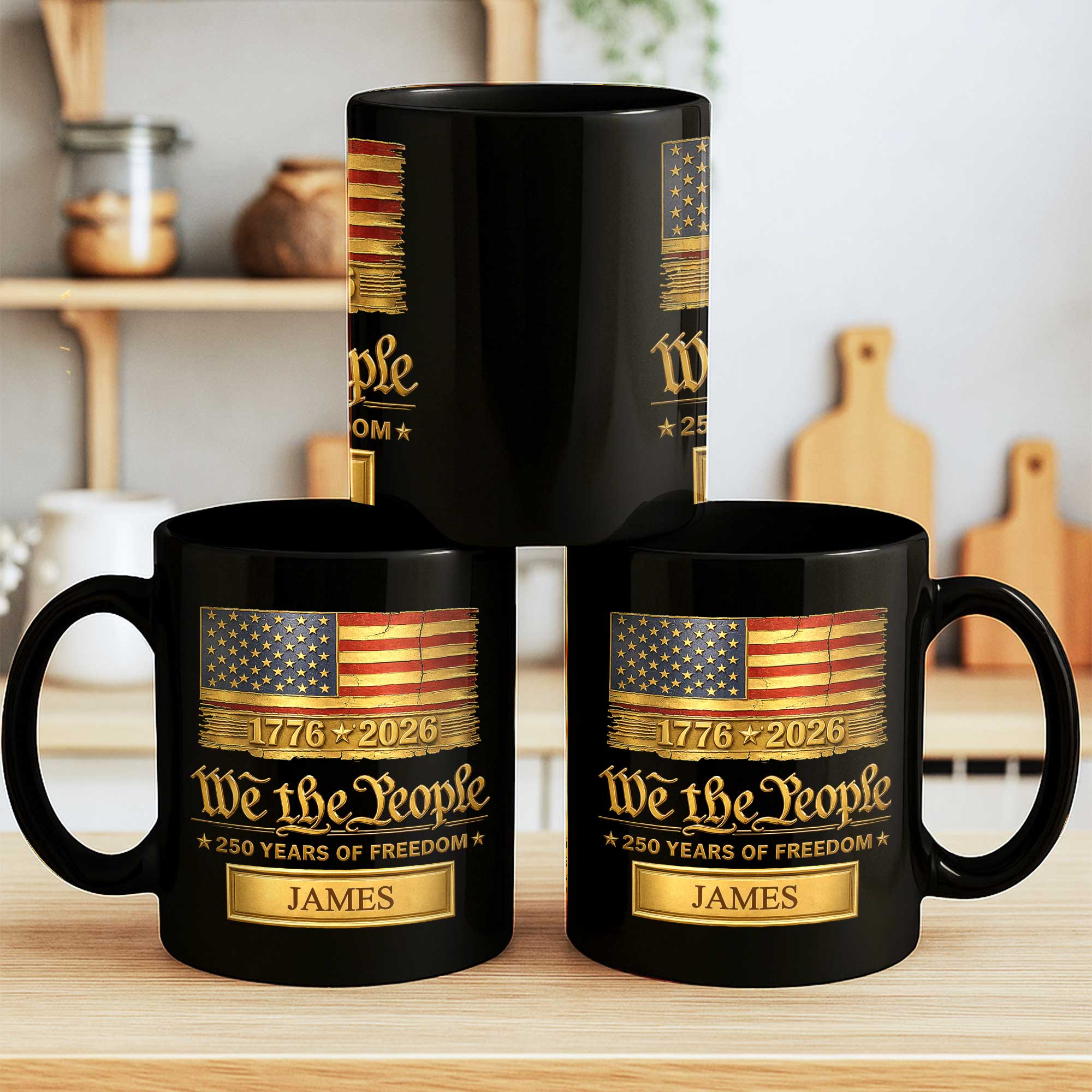 Personalized Black Mug Custom American Flag Gift for Dad Black Mug GradoCreations