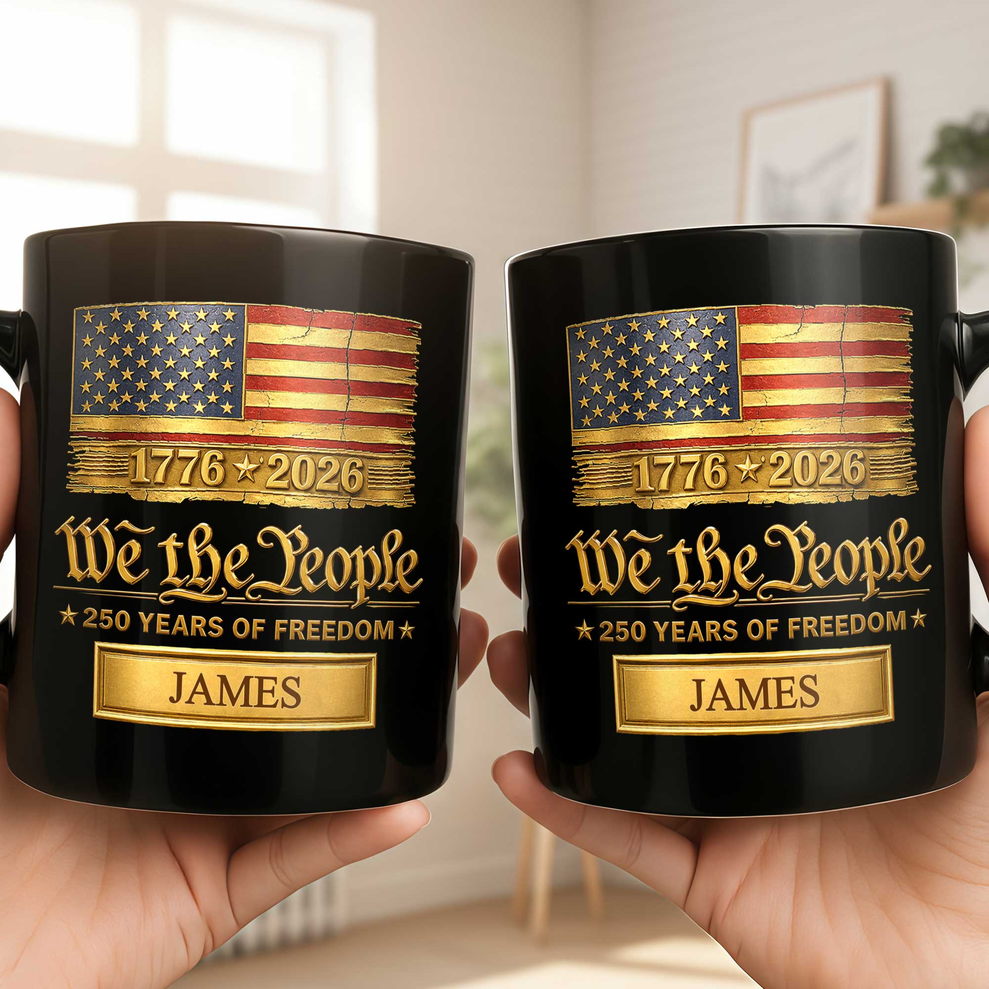 Personalized Black Mug Custom American Flag Gift for Dad Black Mug GradoCreations