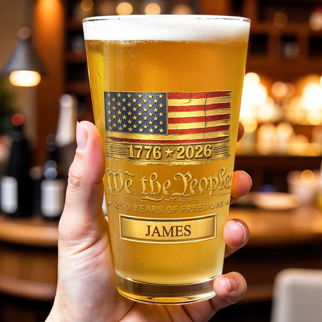 Personalized USA Flag Beer Glass Custom Name Gift for Dad Beer Glasses GradoCreations