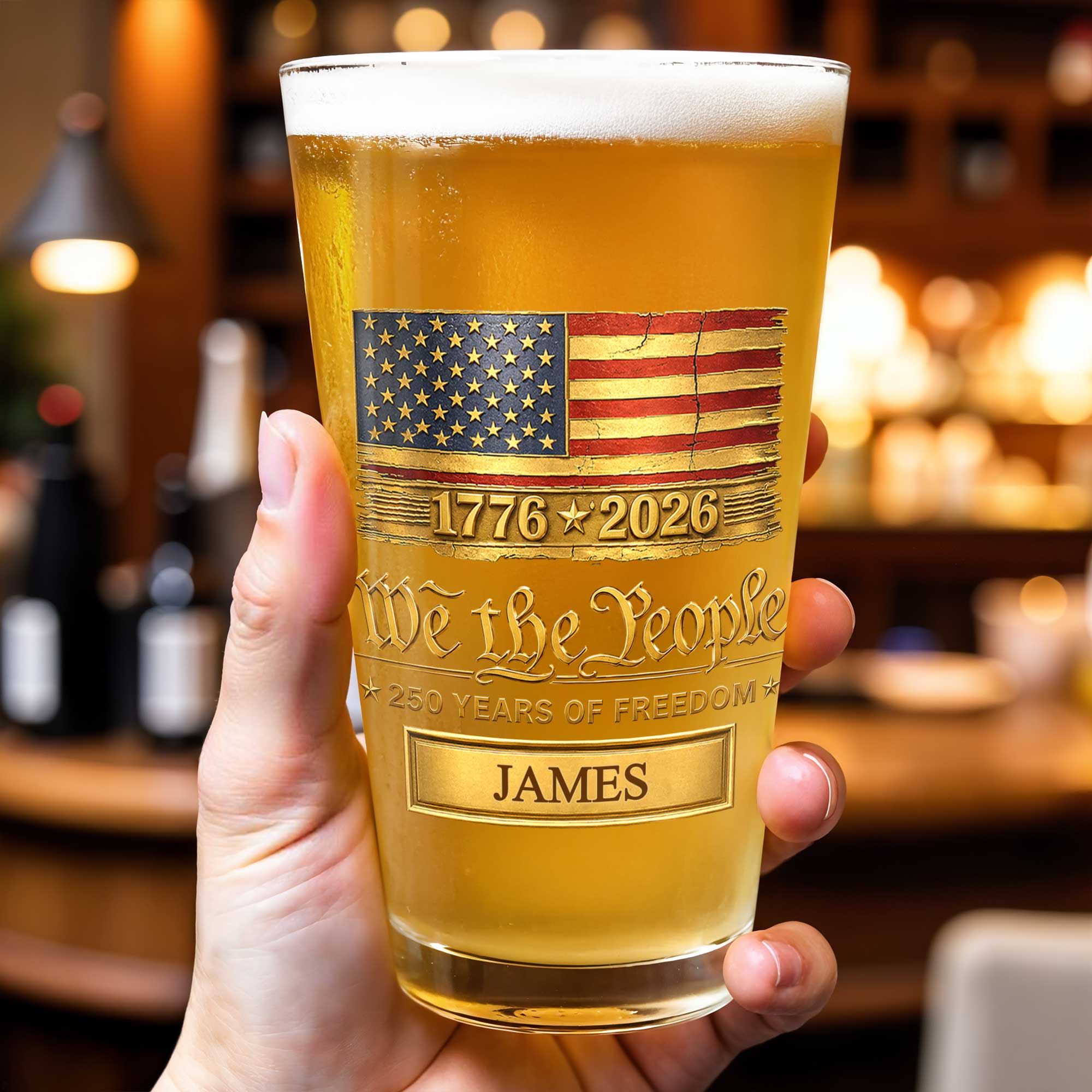 Personalized USA Flag Beer Glass Custom Name Gift for Dad Beer Glasses GradoCreations