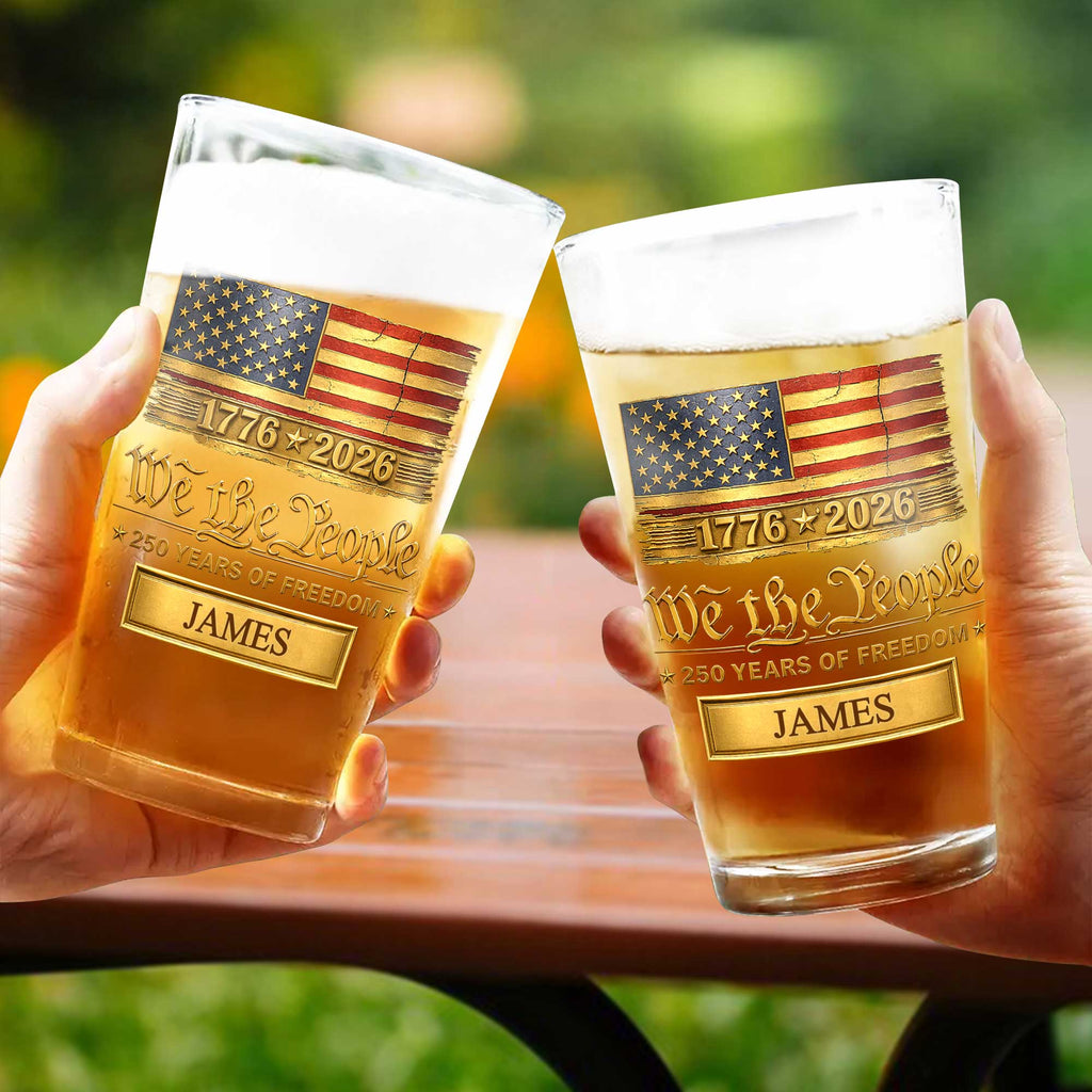 Personalized USA Flag Beer Glass Custom Name Gift for Dad Beer Glasses GradoCreations