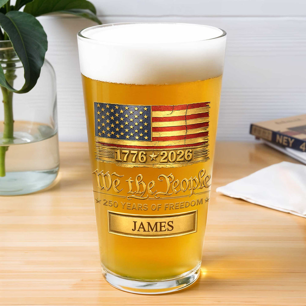Personalized USA Flag Beer Glass Custom Name Gift for Dad Beer Glasses GradoCreations