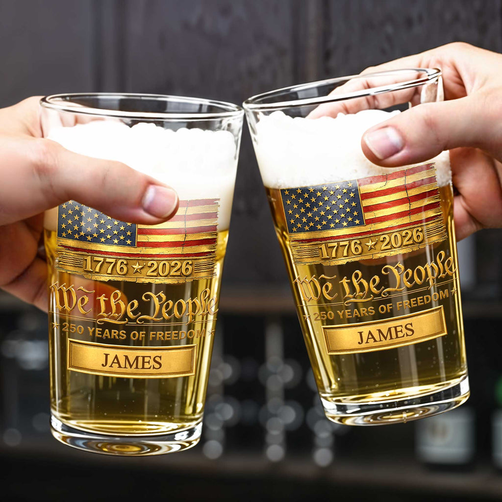 Personalized USA Flag Beer Glass Custom Name Gift for Dad Beer Glasses GradoCreations