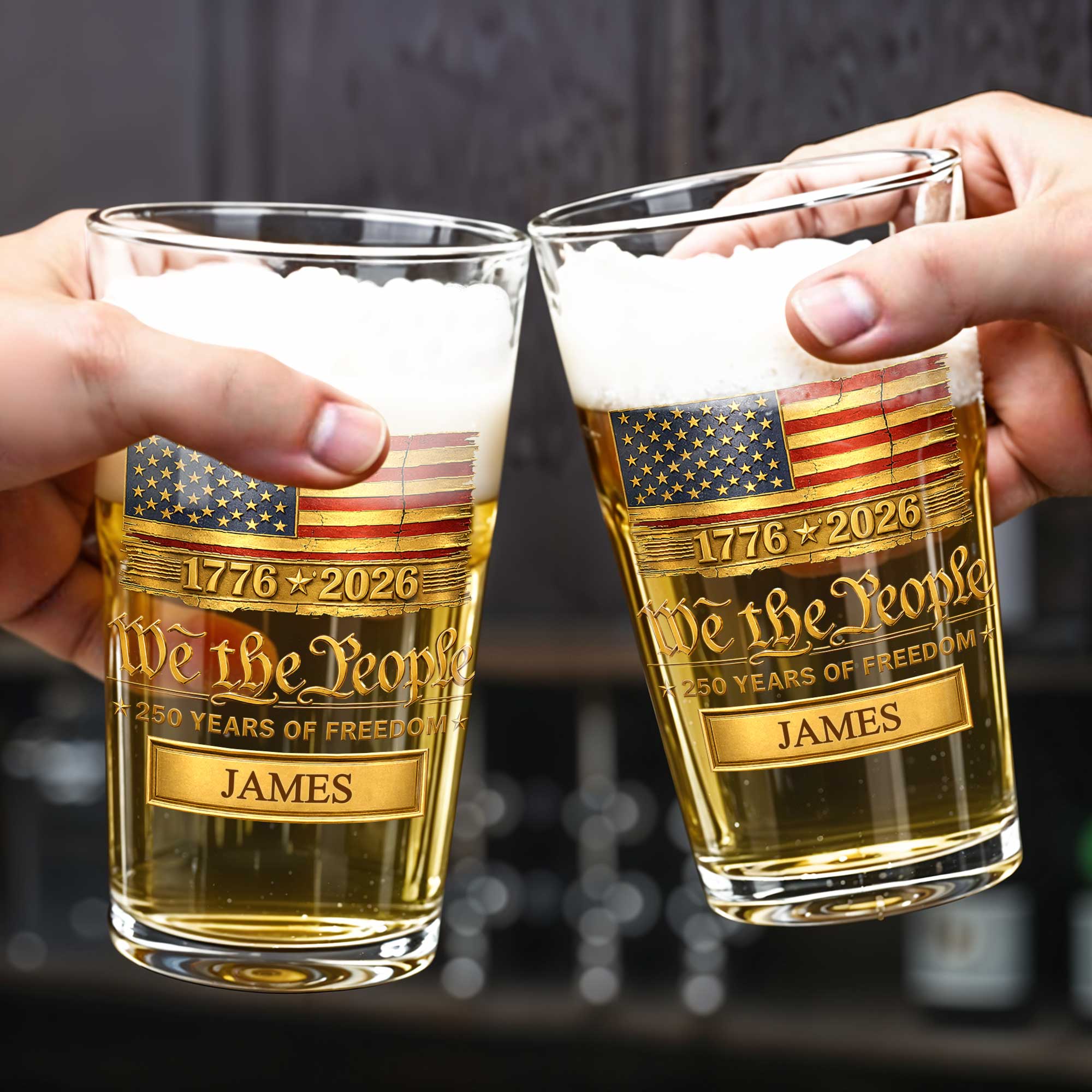 Personalized USA Flag Beer Glass Custom Name Gift for Dad Beer Glasses GradoCreations