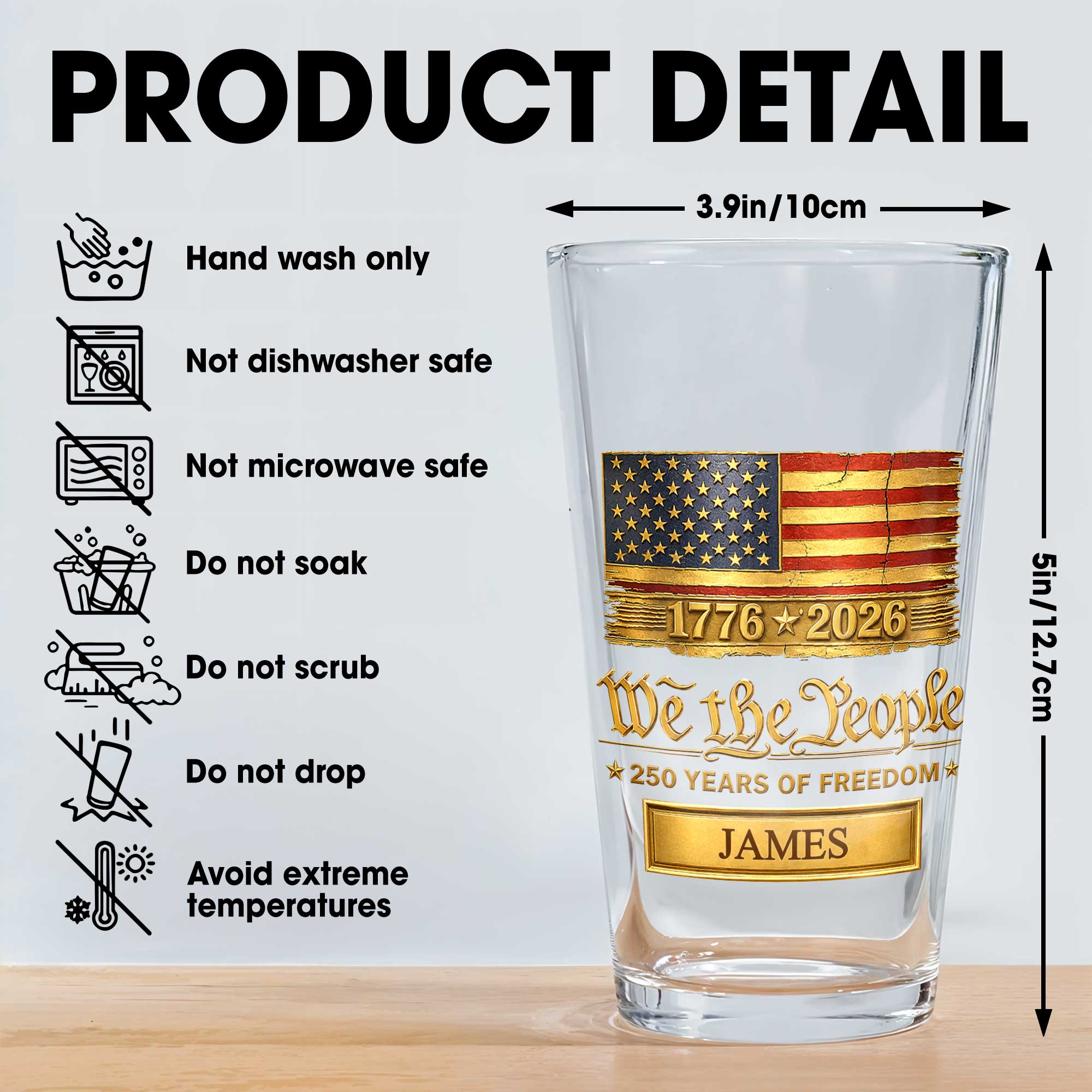 Personalized USA Flag Beer Glass Custom Name Gift for Dad Beer Glasses GradoCreations