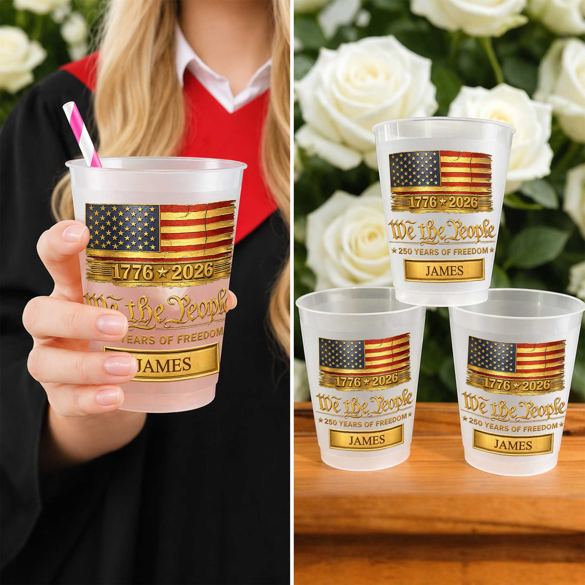Personalized American Flag Frosted Cups Custom Name Gift Frosted Cups GradoCreations