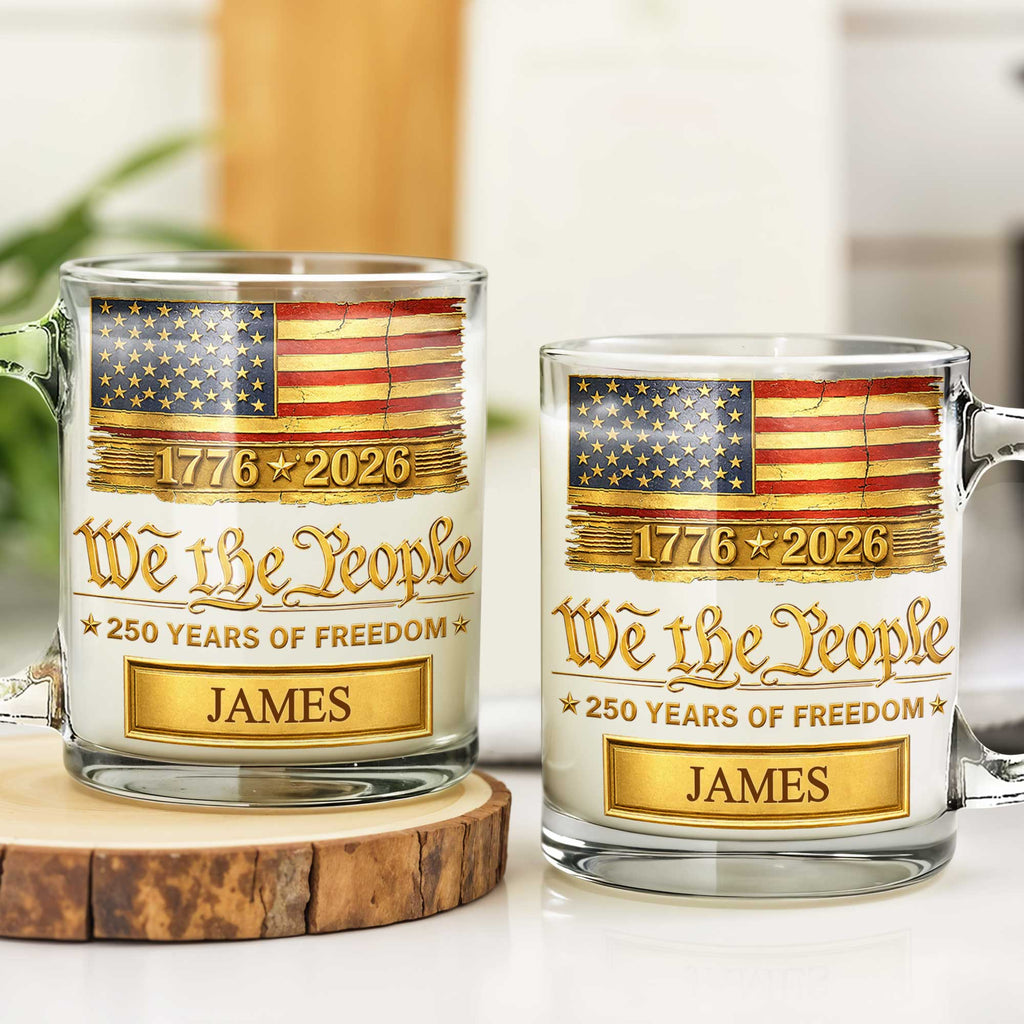 Personalized 11oz Glass Mug USA Flag Gift for Dad - 4th of July Glass Mug GradoCreations
