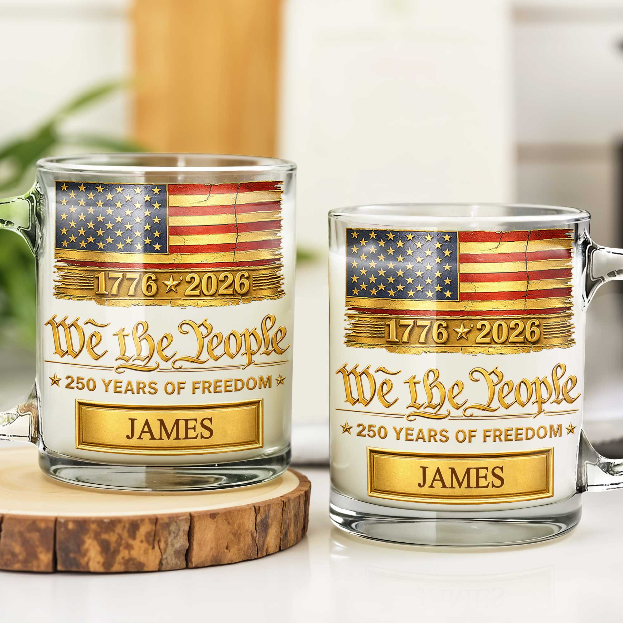 Personalized 11oz Glass Mug USA Flag Gift for Dad - 4th of July Glass Mug GradoCreations