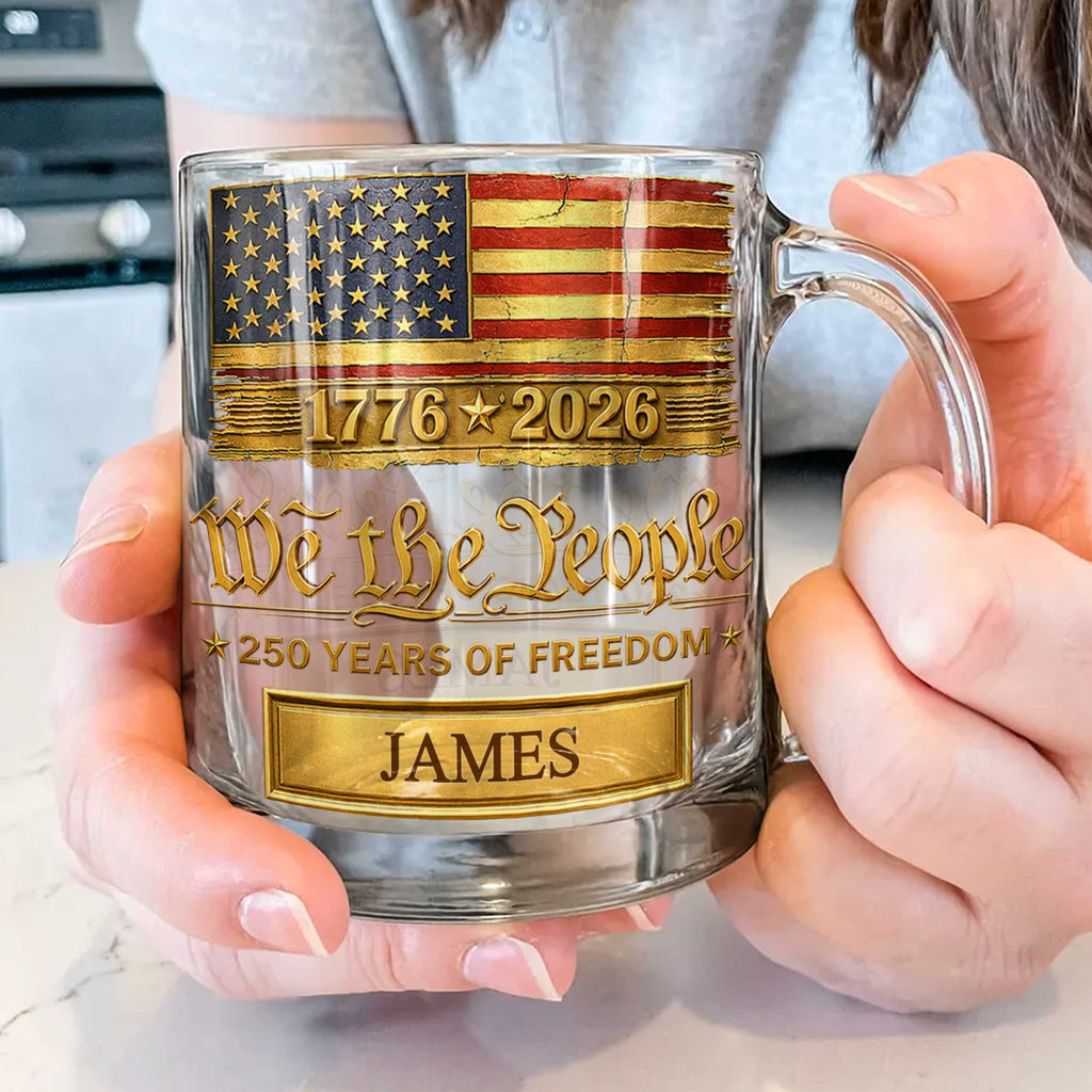 Personalized 11oz Glass Mug USA Flag Gift for Dad - 4th of July Glass Mug GradoCreations