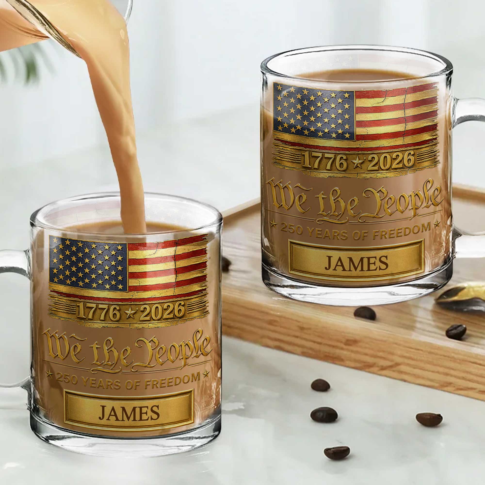 Personalized 11oz Glass Mug USA Flag Gift for Dad - 4th of July Glass Mug GradoCreations