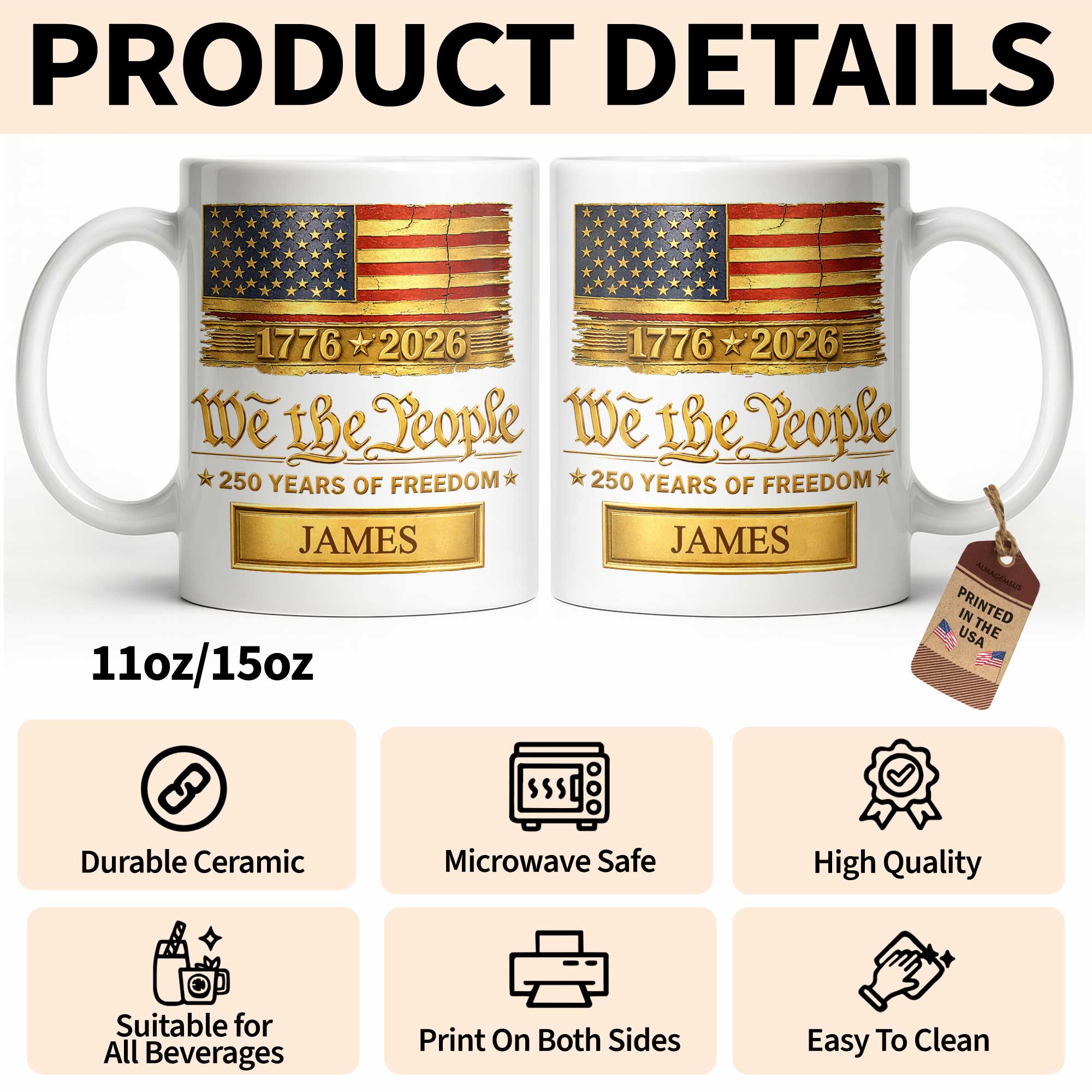 Personalized American Flag Coffee Mug Custom Name Gift for Dad Edge-to-edge Mug GradoCreations