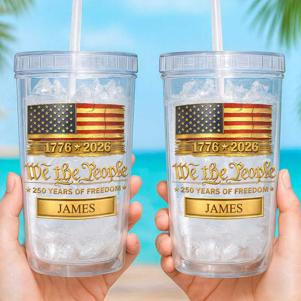 Personalized Plastic Tumbler Custom Name USA Flag Gift for Dad Plastic Tumbler GradoCreations