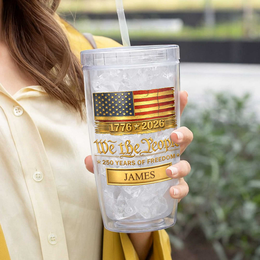 Personalized Plastic Tumbler Custom Name USA Flag Gift for Dad Plastic Tumbler GradoCreations