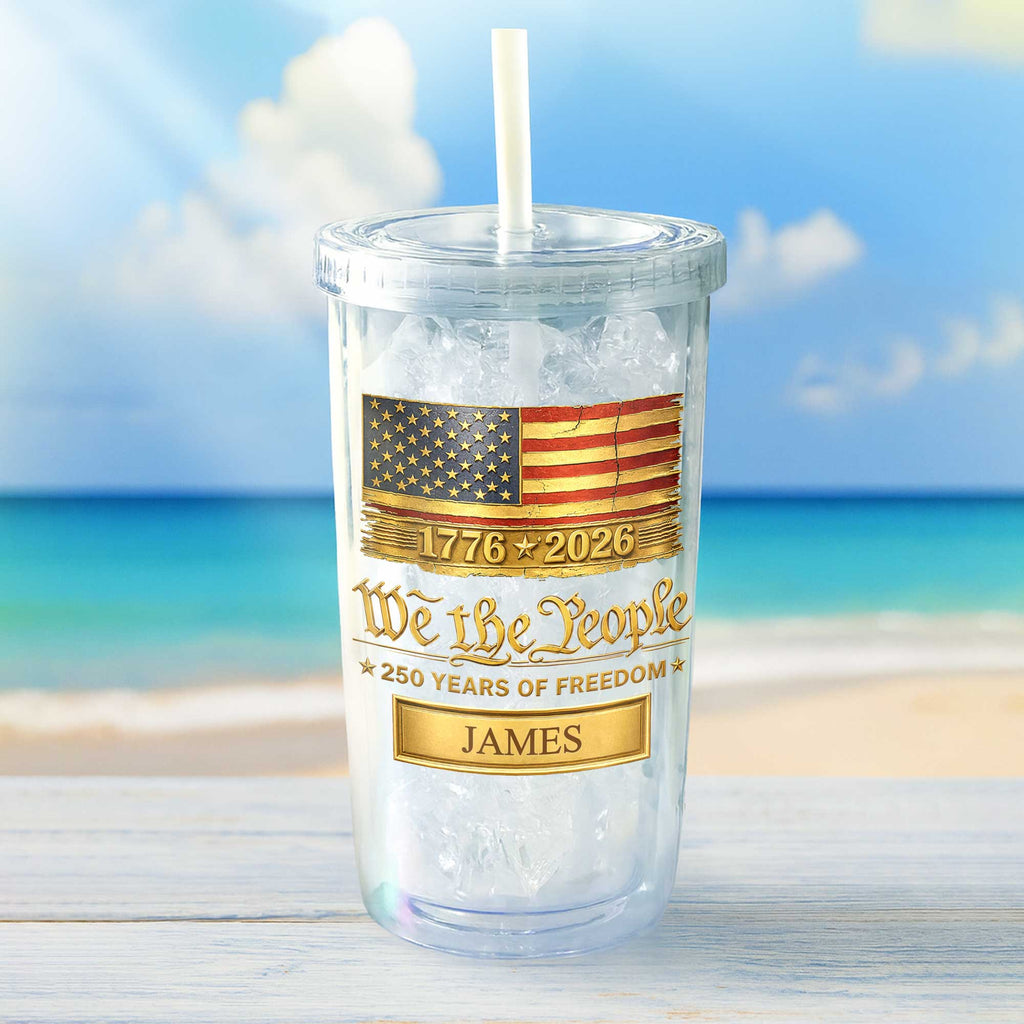 Personalized Plastic Tumbler Custom Name USA Flag Gift for Dad Plastic Tumbler GradoCreations