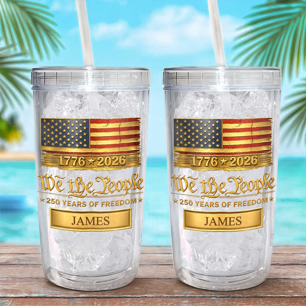 Personalized Plastic Tumbler Custom Name USA Flag Gift for Dad Plastic Tumbler GradoCreations