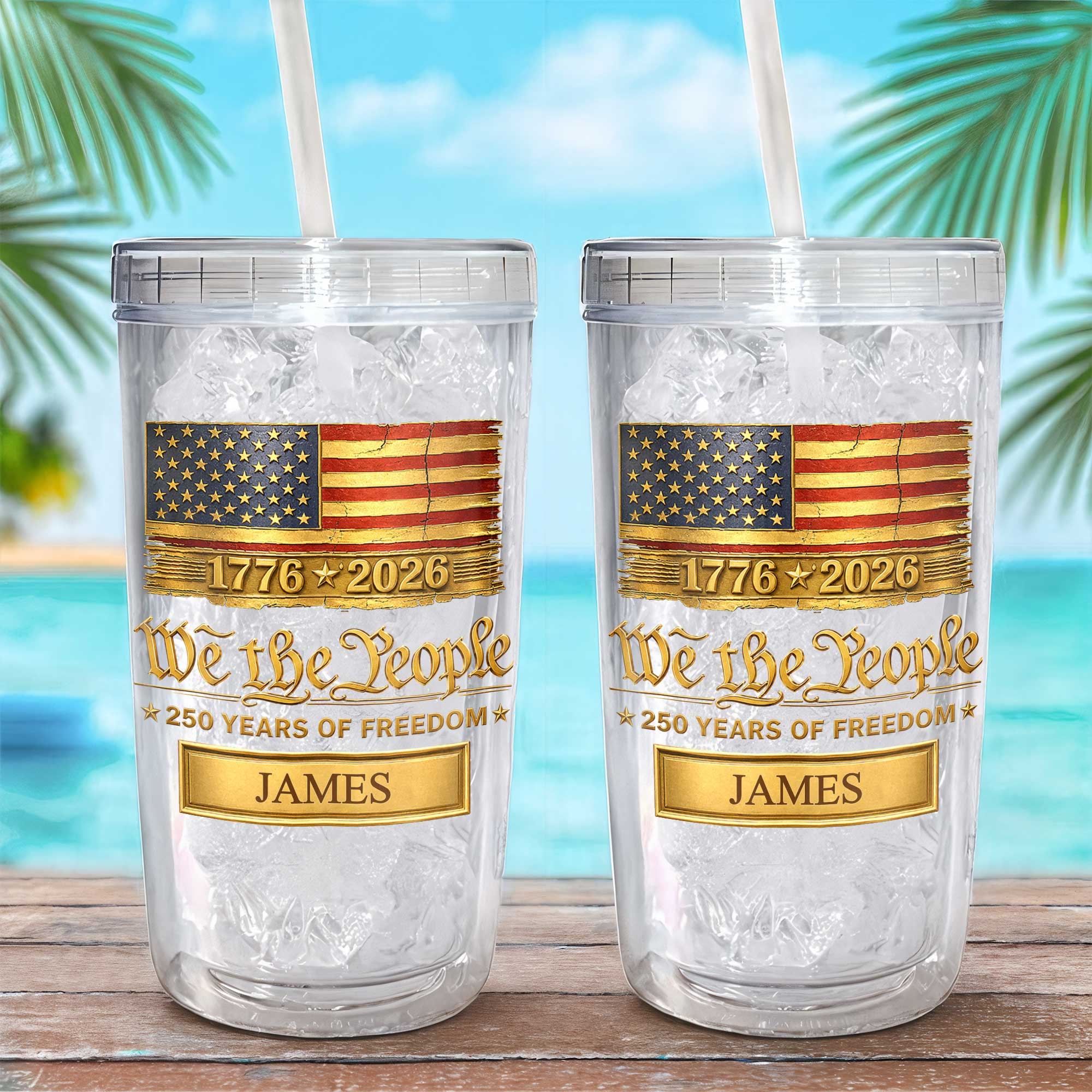 Personalized Plastic Tumbler Custom Name USA Flag Gift for Dad Plastic Tumbler GradoCreations