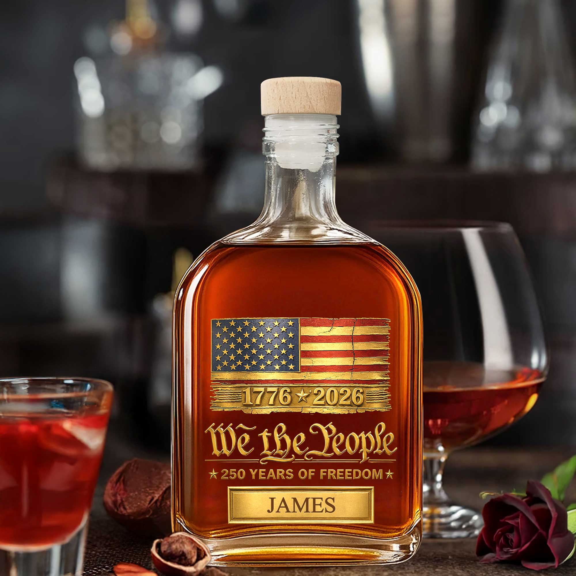 Personalized Whiskey Bottle American Flag Custom Gift for Dad Whiskey Bottle GradoCreations