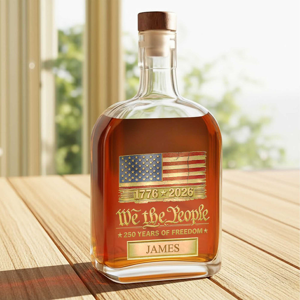 Personalized Whiskey Bottle American Flag Custom Gift for Dad Whiskey Bottle GradoCreations