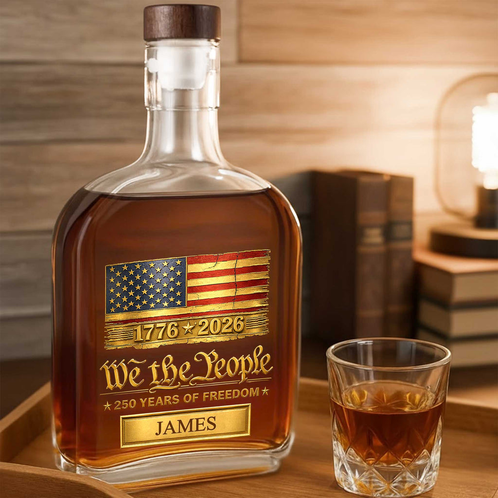 Personalized Whiskey Bottle American Flag Custom Gift for Dad Whiskey Bottle GradoCreations