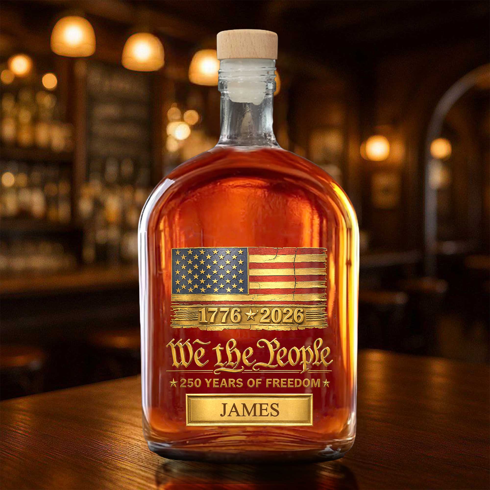 Personalized Whiskey Bottle American Flag Custom Gift for Dad Whiskey Bottle GradoCreations