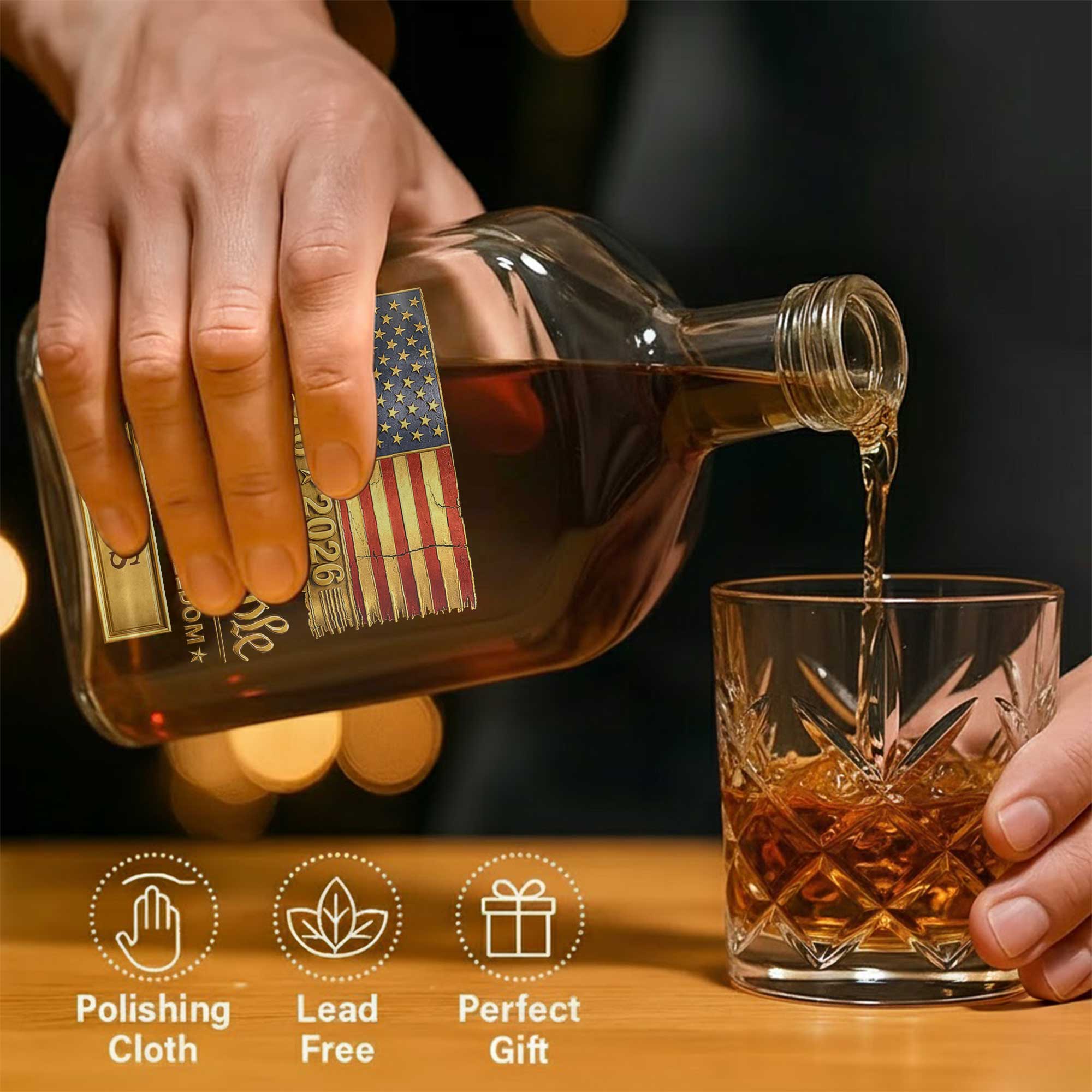 Personalized Whiskey Bottle American Flag Custom Gift for Dad Whiskey Bottle GradoCreations
