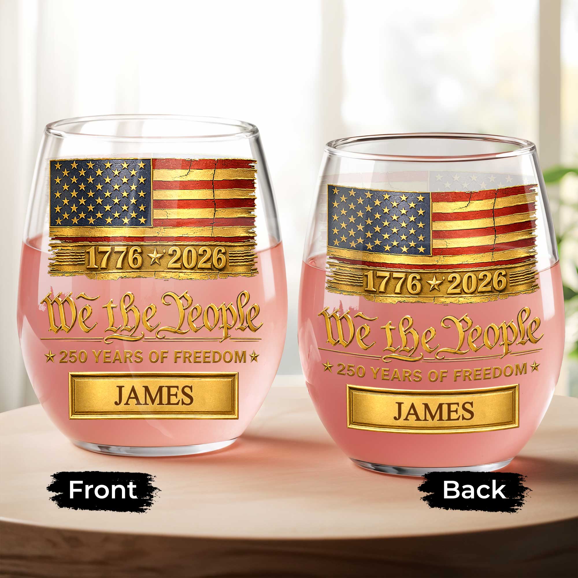 Personalized 15oz Stemless Wine Glass Gift for 4th of July Wine Glasses GradoCreations