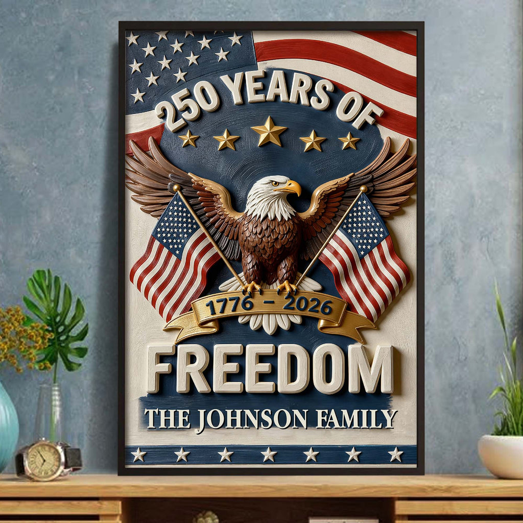 Personalized Vertical Poster with American Flag Bald Eagle Custom Family Name Gift for Dad Poster GradoCreations