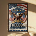 Personalized Vertical Poster with American Flag Bald Eagle Custom Family Name Gift for Dad Poster GradoCreations