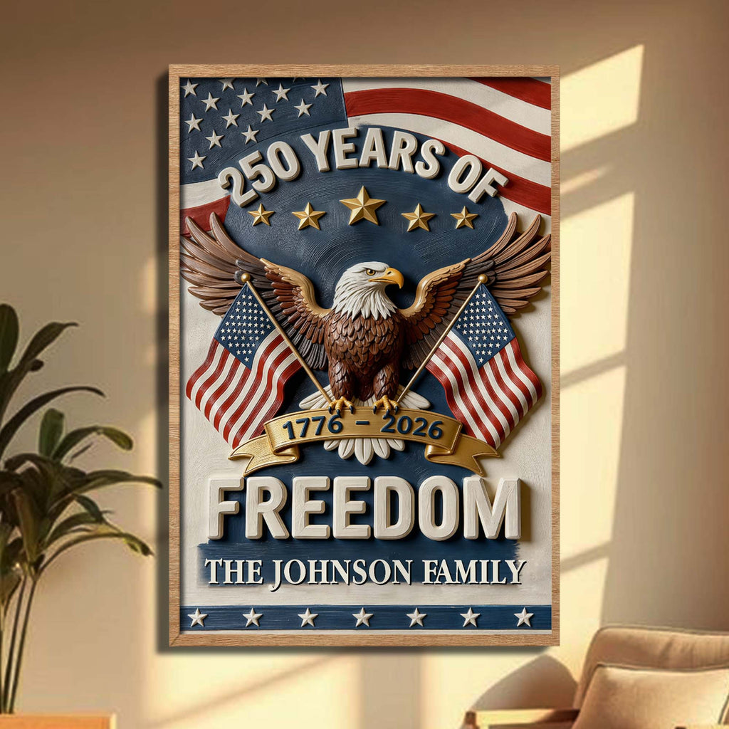 Personalized Vertical Poster with American Flag Bald Eagle Custom Family Name Gift for Dad Poster GradoCreations