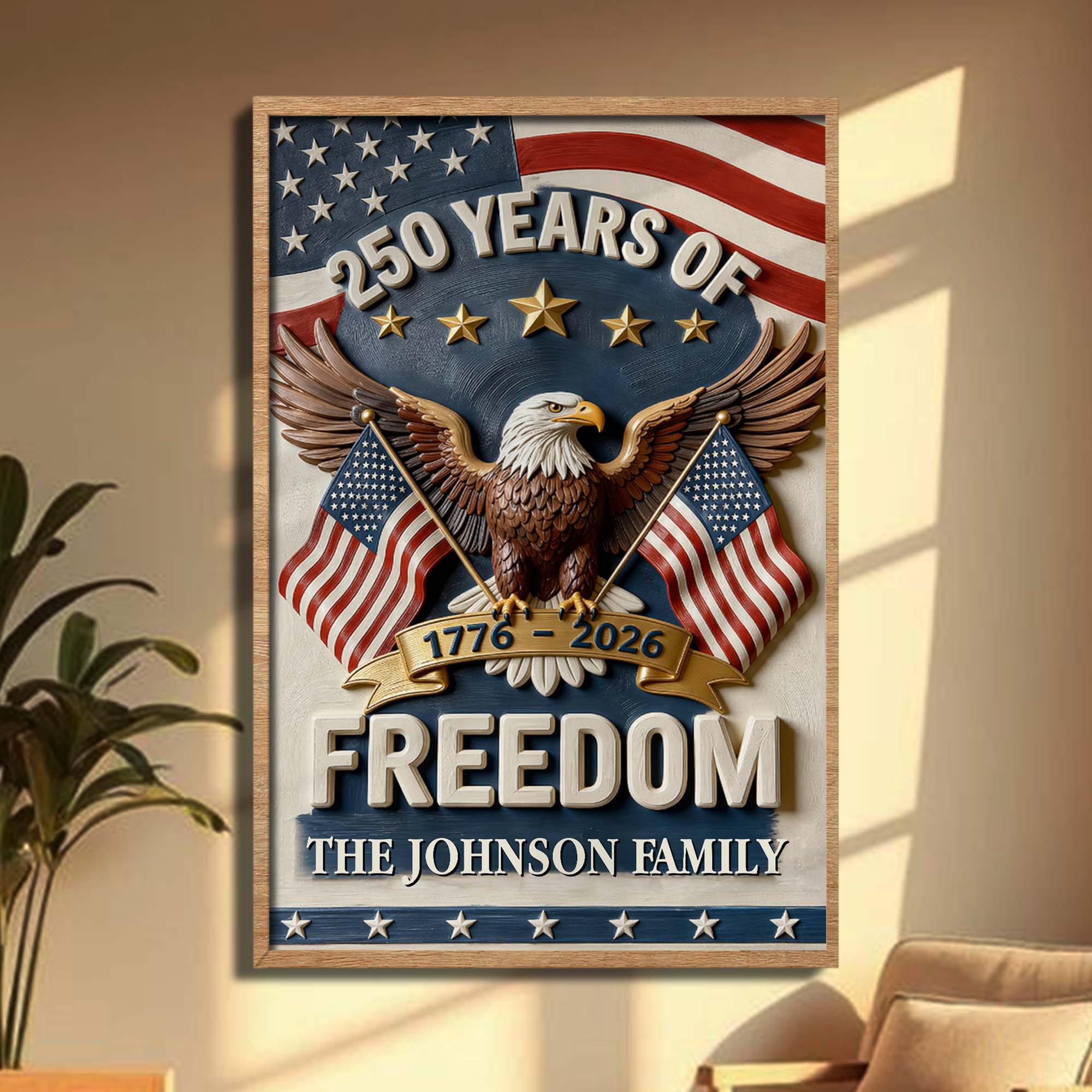 Personalized Vertical Poster with American Flag Bald Eagle Custom Family Name Gift for Dad Poster GradoCreations