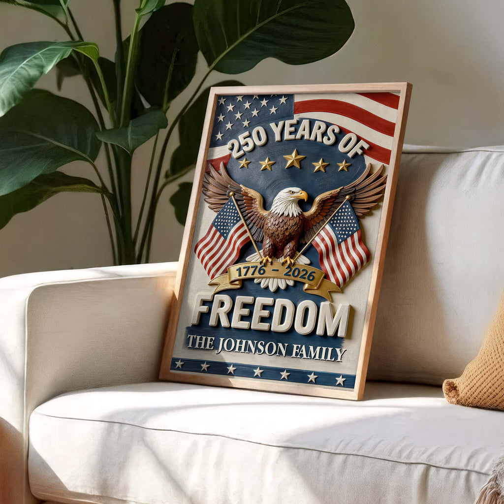 Personalized Vertical Poster with American Flag Bald Eagle Custom Family Name Gift for Dad Poster GradoCreations