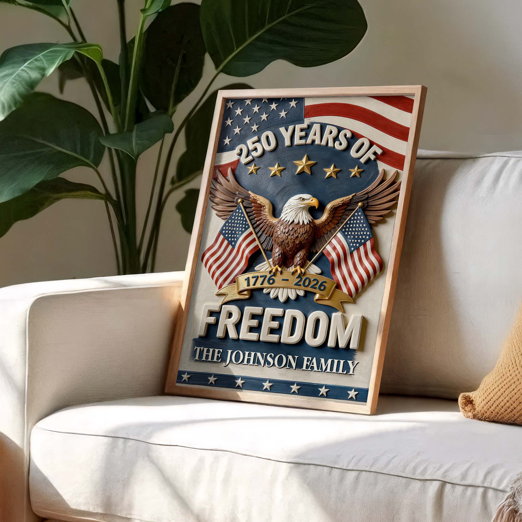 Personalized Vertical Poster with American Flag Bald Eagle Custom Family Name Gift for Dad Poster GradoCreations