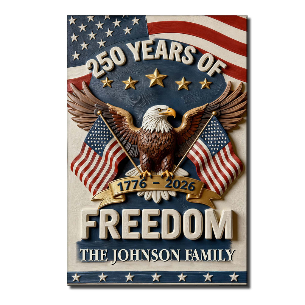 Personalized Vertical Poster with American Flag Bald Eagle Custom Family Name Gift for Dad Poster GradoCreations
