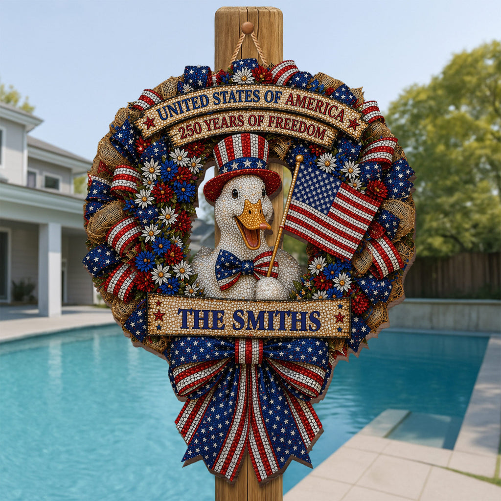 Personalized Wood Sign USA Freedom Duck Custom Name Gift Wood Sign GradoCreations