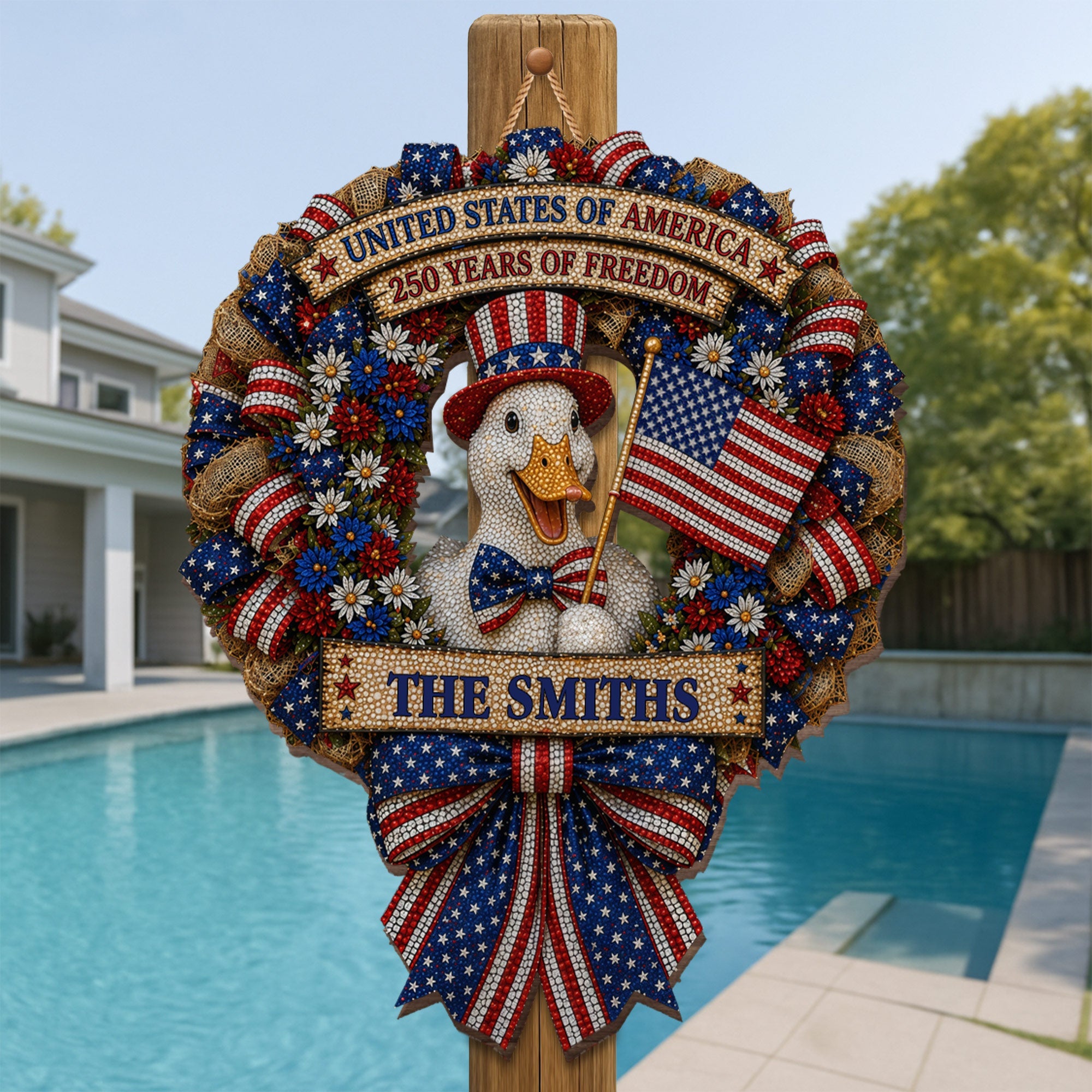 Personalized Wood Sign USA Freedom Duck Custom Name Gift Wood Sign GradoCreations