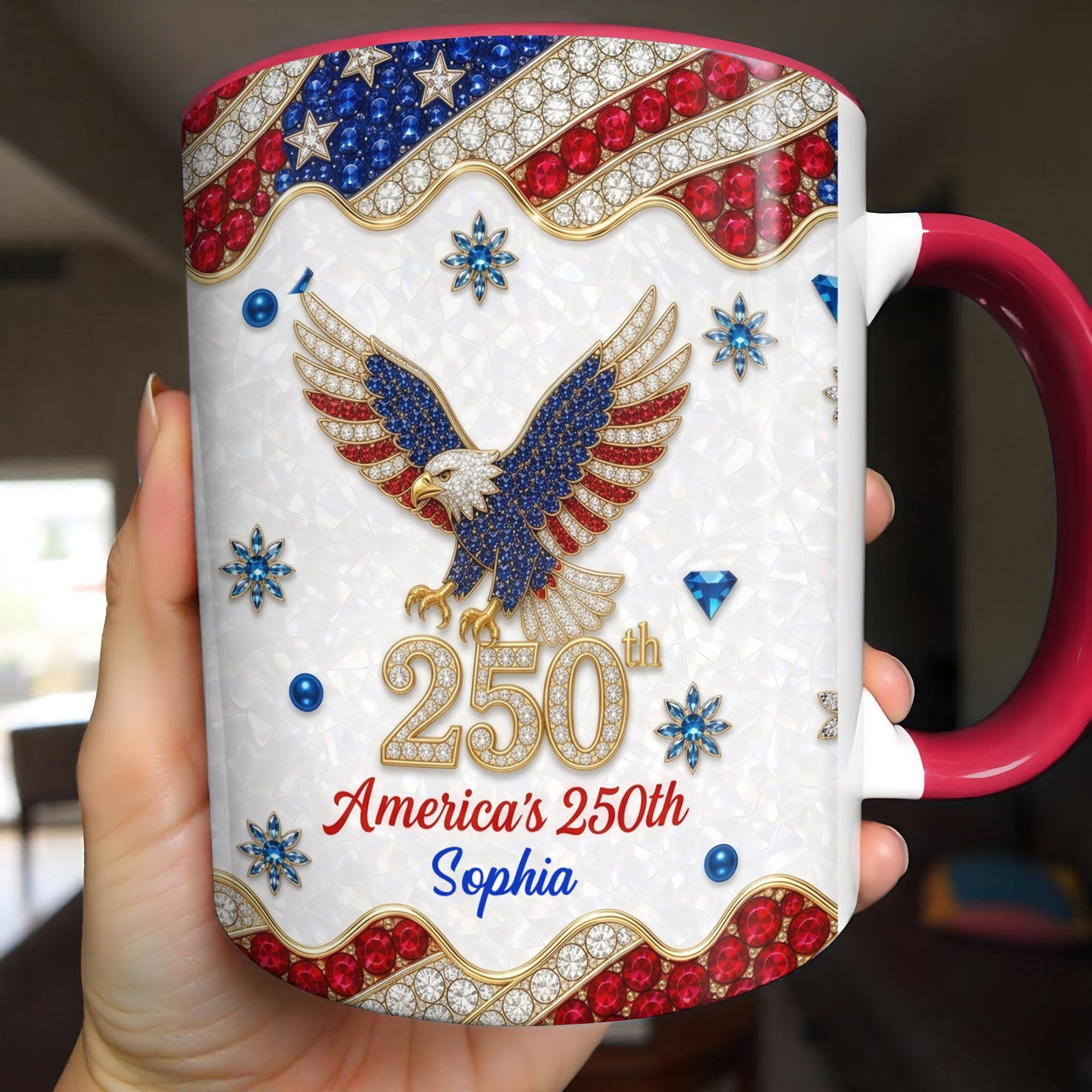 Personalized Jeweled Eagle Accent Mug Custom Design Gift Accent Mug GradoCreations