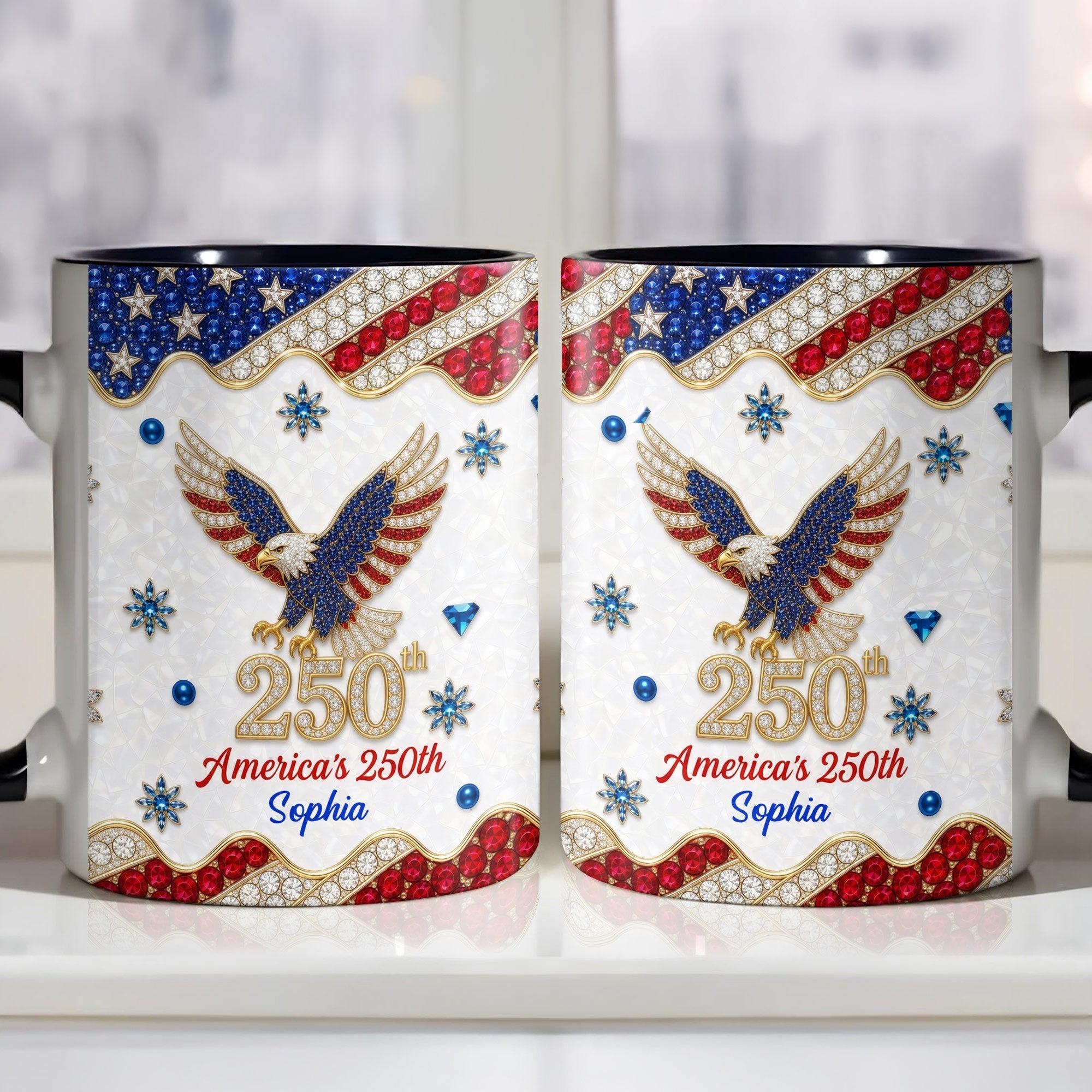 Personalized Jeweled Eagle Accent Mug Custom Design Gift Accent Mug GradoCreations