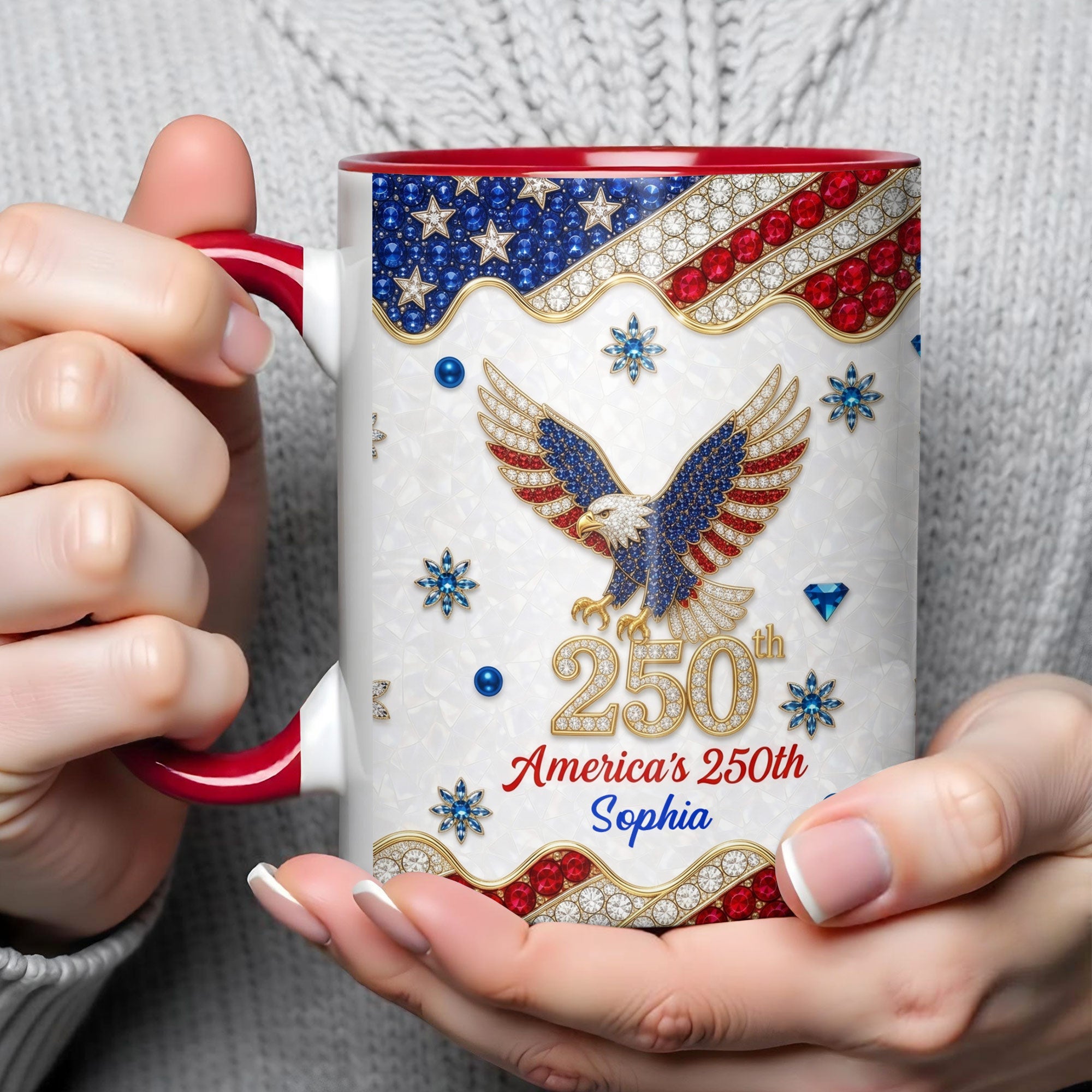 Personalized Jeweled Eagle Accent Mug Custom Design Gift Accent Mug GradoCreations