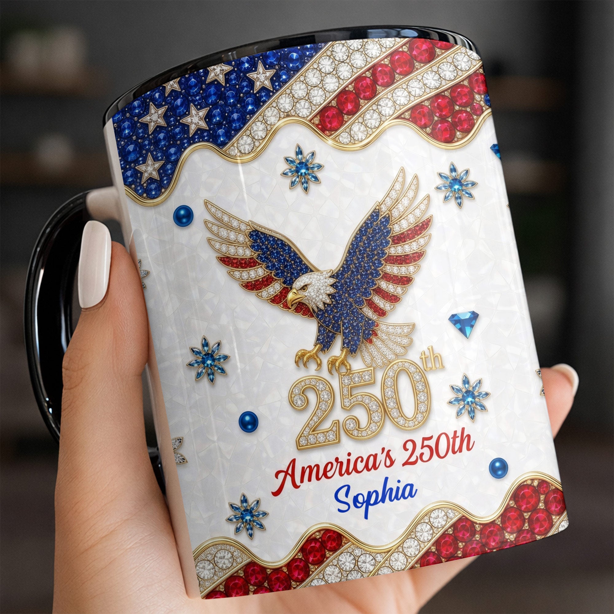 Personalized Jeweled Eagle Accent Mug Custom Design Gift Accent Mug GradoCreations