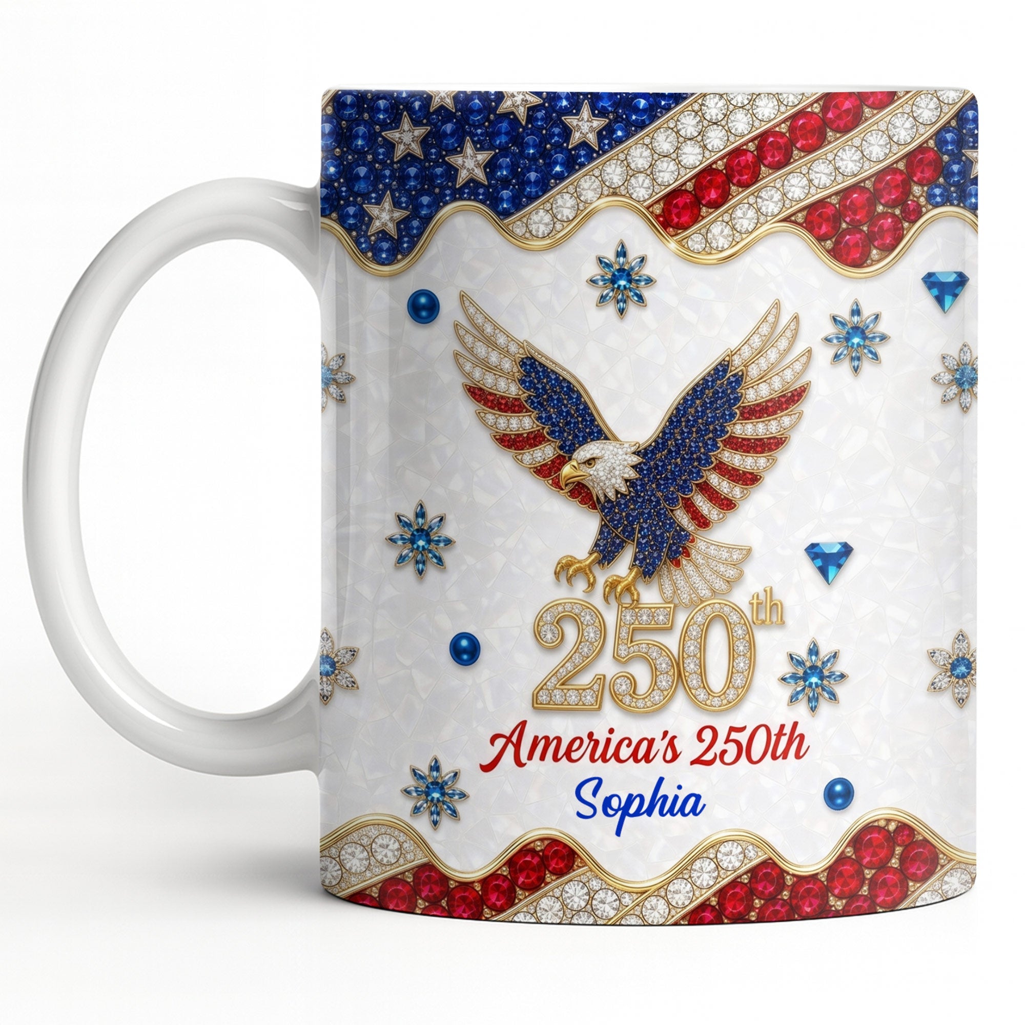 Personalized Bald Eagle Coffee Mug American Flag Gift for Dad Edge-to-edge Mug GradoCreations