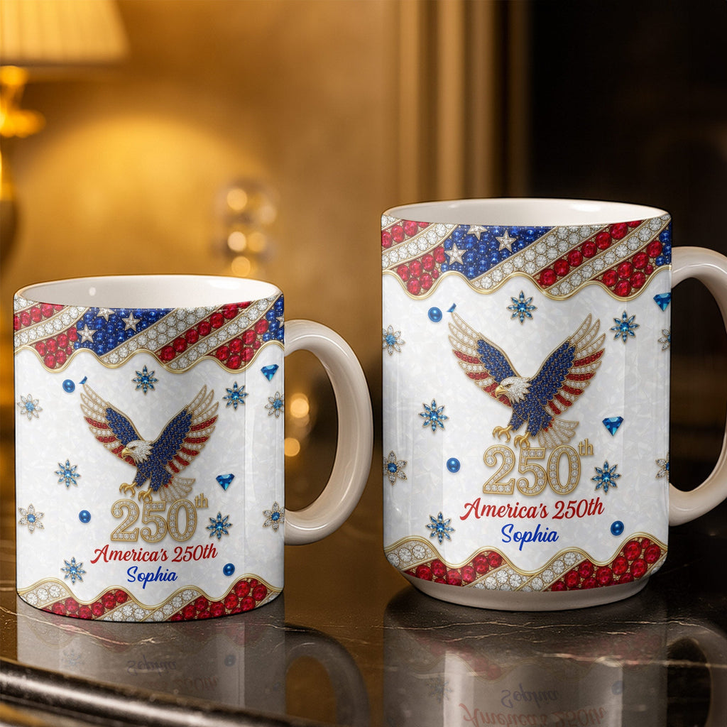 Personalized Bald Eagle Coffee Mug American Flag Gift for Dad Edge-to-edge Mug GradoCreations