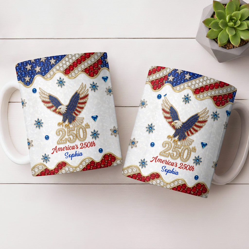 Personalized Bald Eagle Coffee Mug American Flag Gift for Dad Edge-to-edge Mug GradoCreations